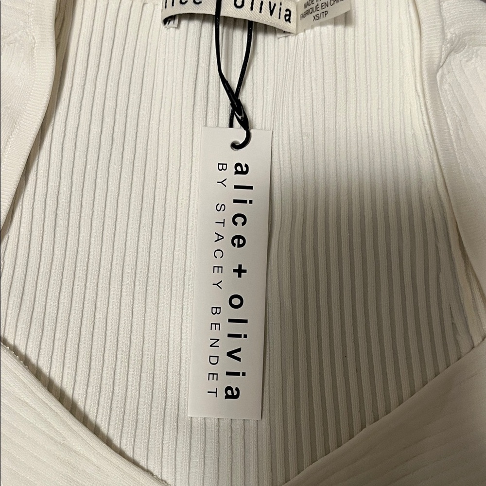 Alice + Olivia Cream Ribbed Crop Top - Picture 2 of 3
